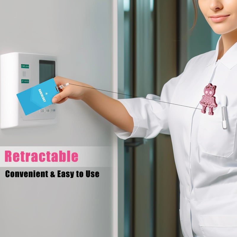 Xylolfsty Xray Badge Reels 4PCS هيكل عظمي قابل للسحب شارة كليب حامل مع مقطع التمساح مرآة الهالوين الاكريليك الضلع الجمجمة أنماط لطيف لراد RN ممرضة طبيب طالب الأشعة التكنولوجيا الهدايا - Image 4